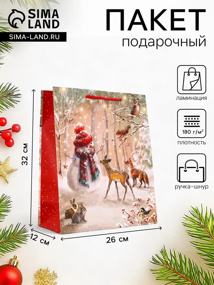 Пакет подарочный новогодний ламинированный, «Новогодняя ночь», 26×12×32 см