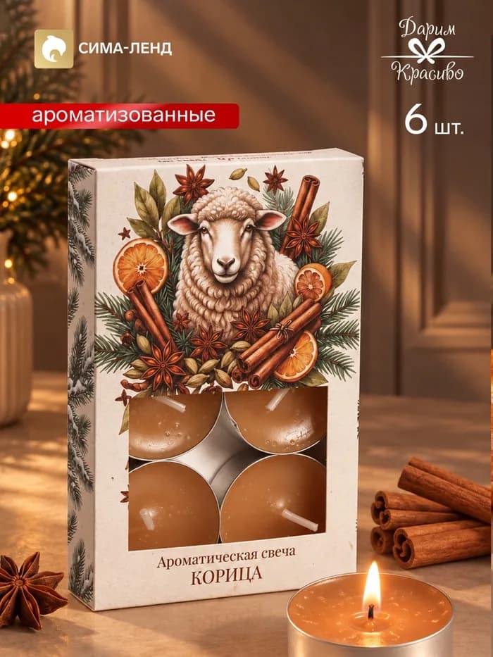 Свечи ароматические чайные «Овечья нежность», набор 6 шт., корица