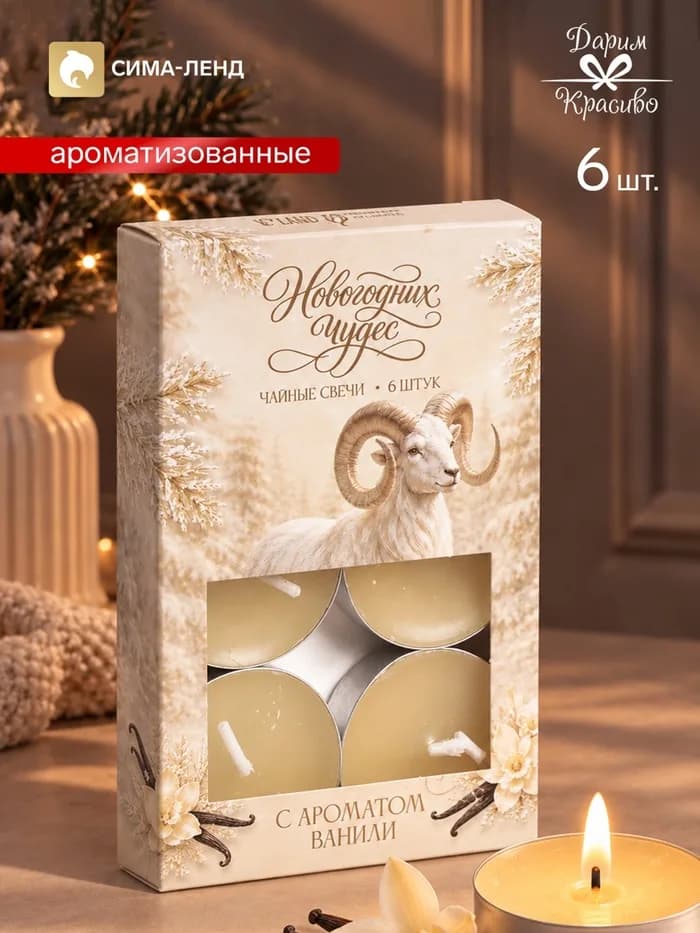 Свечи ароматические чайные «Нежная ваниль», набор 6 шт.