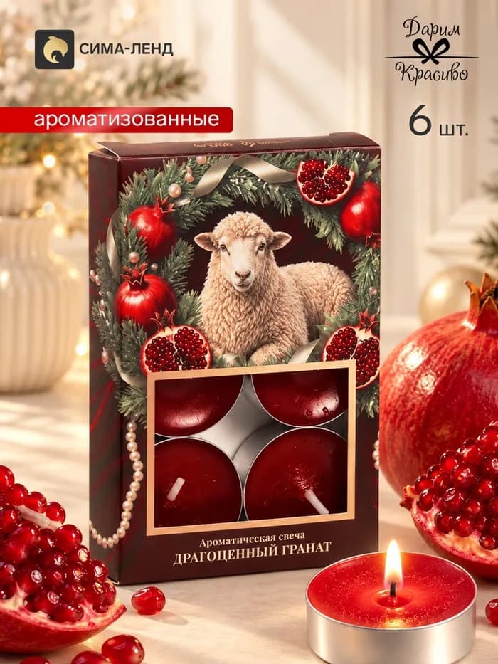 Свечи ароматические чайные «Гранатовая овечка», набор 6 шт., гранат