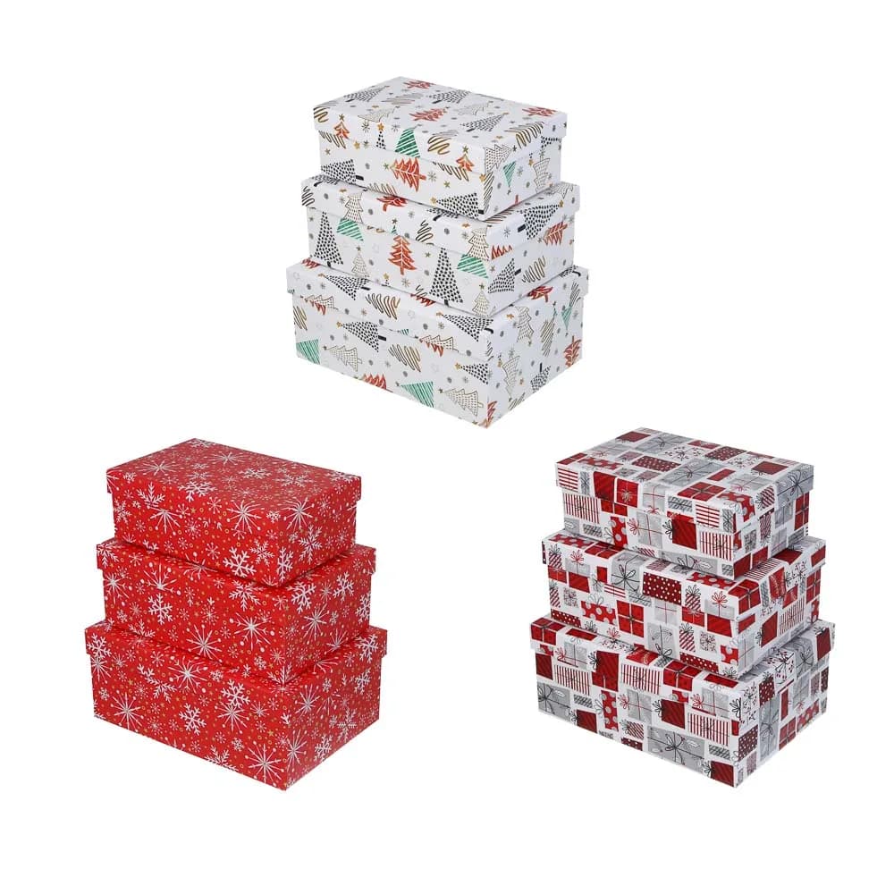 Набор подарочных коробок СНОУ БУМ, 3 размера 23x16x9, 5см, 21x14x8см, 19x12x6, 5см, картон, 3 диз.