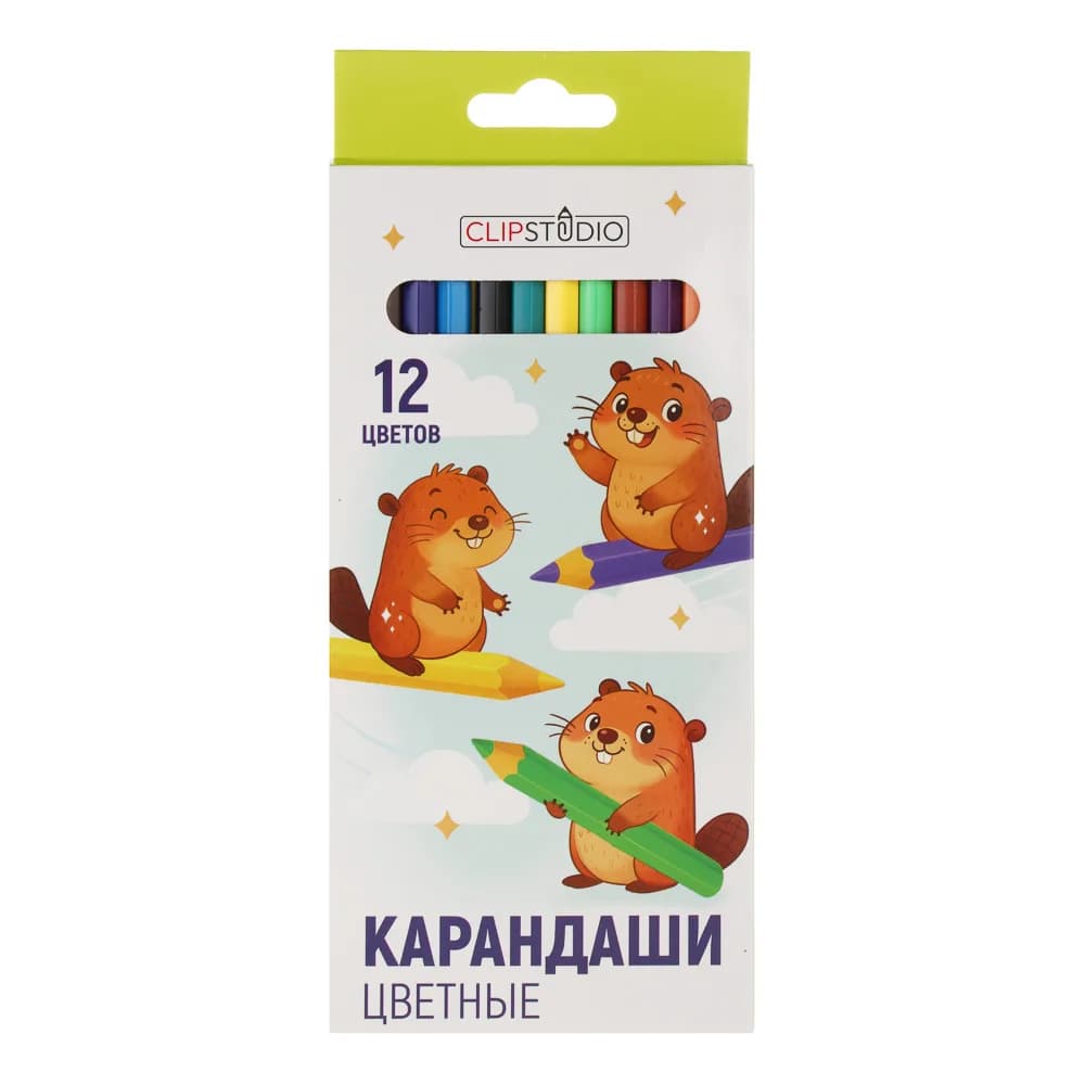 Карандаши 12цв. ClipStudio шестигранные заточ., грифель 2, 5мм. пластик, в карт.кор. с подвесом