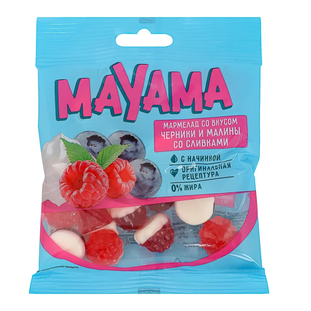 Мармелад жевательный Mayama со вкусом черники и малины со сливками, 70г