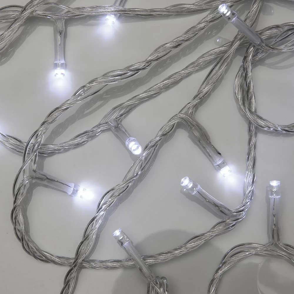 СНОУ БУМ Гирлянда эл. вьюн, 50м, 400LED, белый, 8 режимов, ПВХ прозрачный, коннектор, катушка, 220В