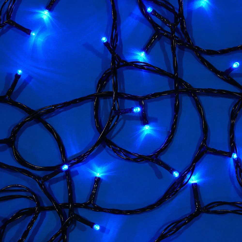 СНОУ БУМ Гирлянда эл. вьюн, 50м, 400LED, синий, 8 режимов, ПВХ зеленый, коннектор, катушка, 220В
