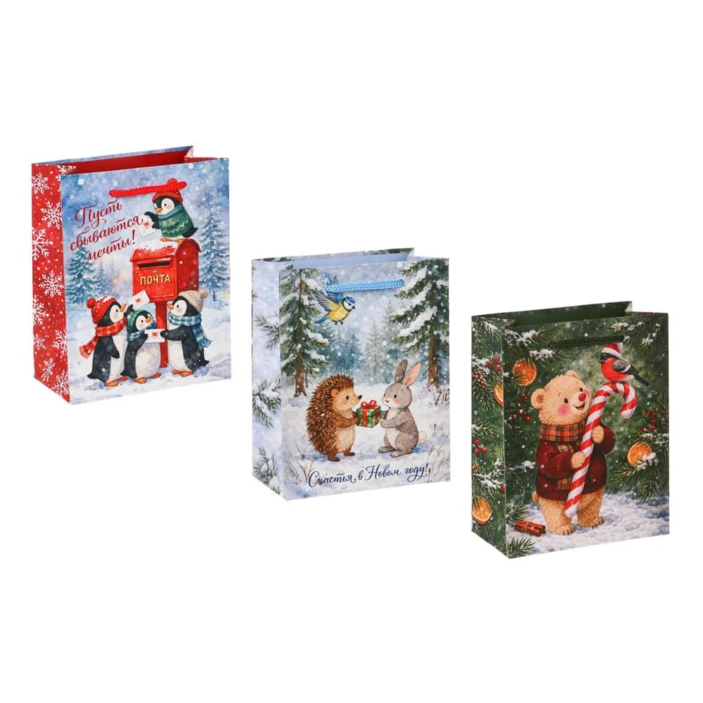 Пакет подарочный бумажный СНОУ БУМ 11, 5x14, 5x6см, ручк шнур 3диз, 190гр/м2 Детский НГ