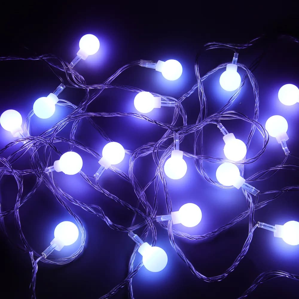 СНОУ БУМ Гирлянда эл. вьюн 15м, 60LED, шар 1, 6см, белый, пост. свечение, ПВХ прозрачный, 220В