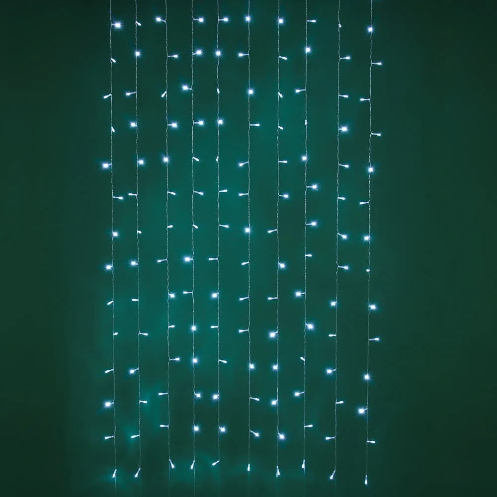 СНОУ БУМ Эл.гирлянда занавес, 1.5x1.5м, 150LED, белый, 10 нитей, пост.свеч., ПВХ прозр., 220В
