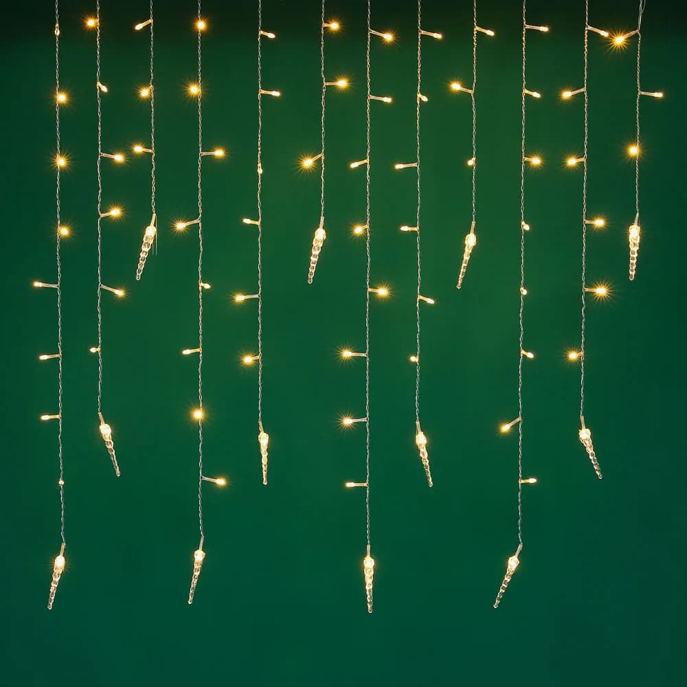 СНОУ БУМ Гирлянда эл. бахрома с сосульками 2.5x0.3х0.5x0.7м, 80LED, шампань, пост свеч, ПВХ проз, 220В