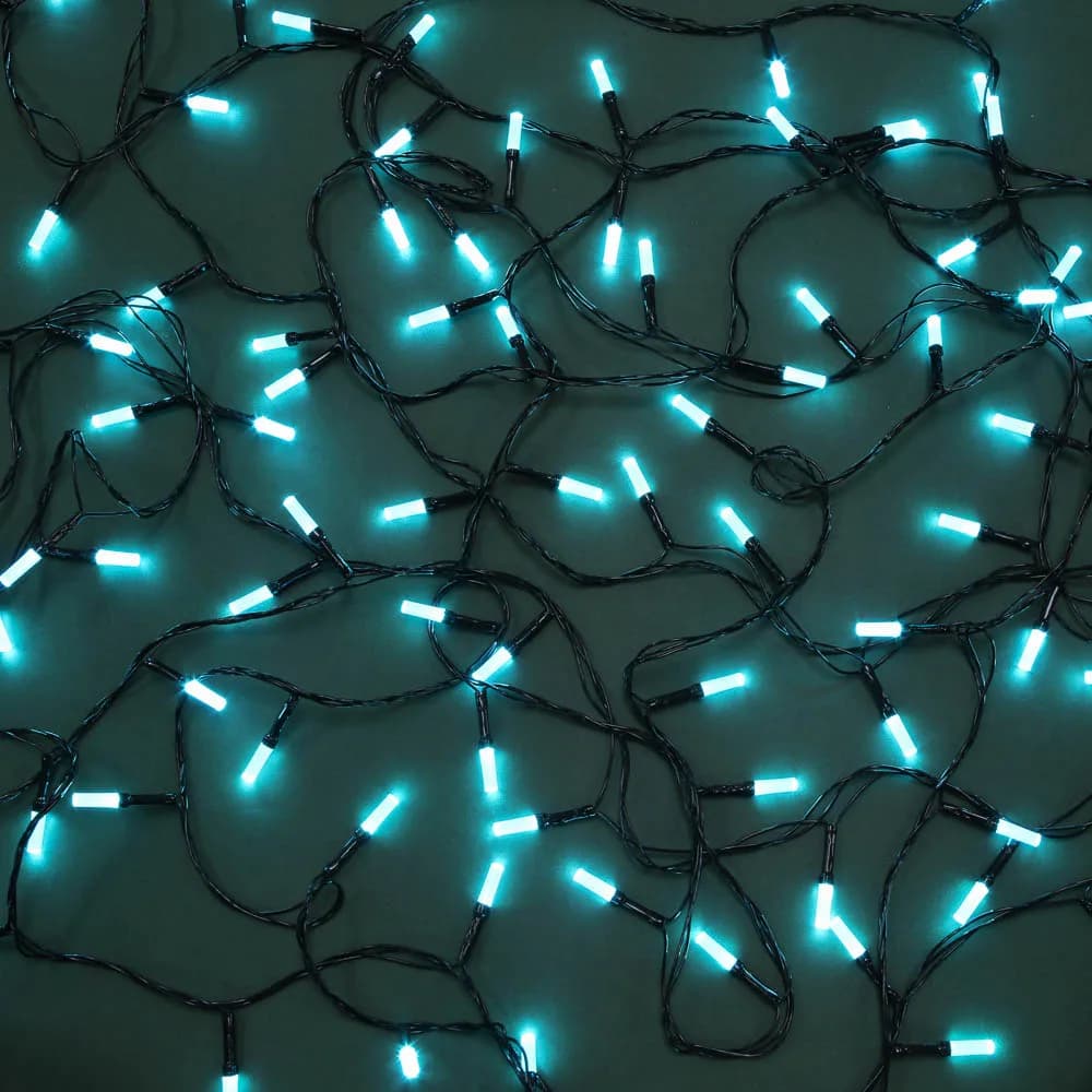 СНОУ БУМ Гирлянда эл. вьюн 10м, 80LED, аква, 8 реж., ПВХ черный, 220В, 384-172