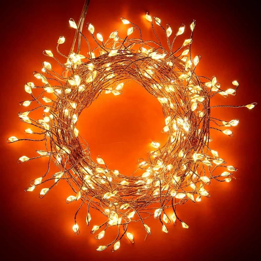 СНОУ БУМ Гирлянда эл. нить росы мишура 10м, 280LED, шампань, пост.свеч., мед.провол., мед.цвет, 220В