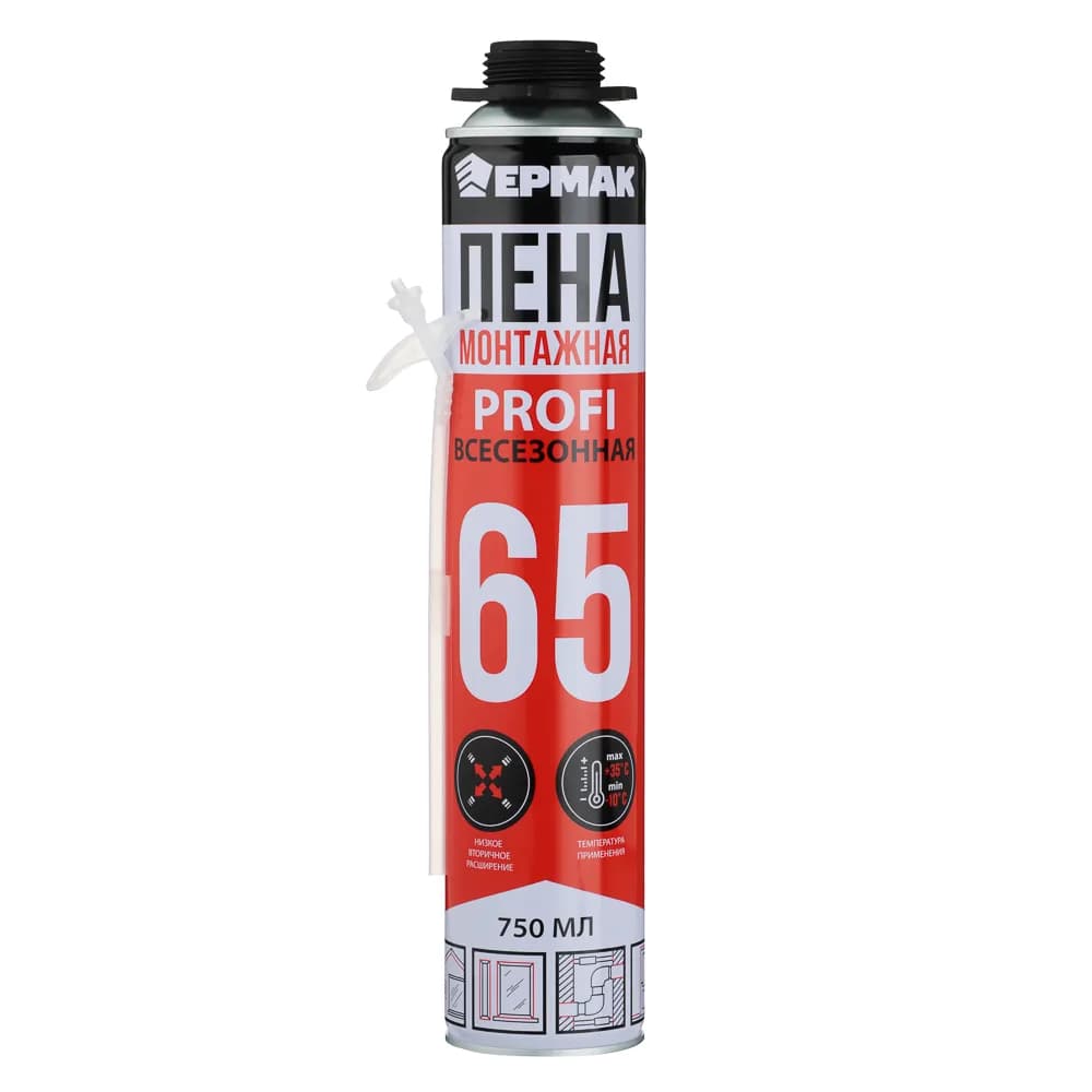 ЕРМАК Пена монтажная PROFI ВСЕСЕЗОННАЯ 640гр выход до 25л, 750мл