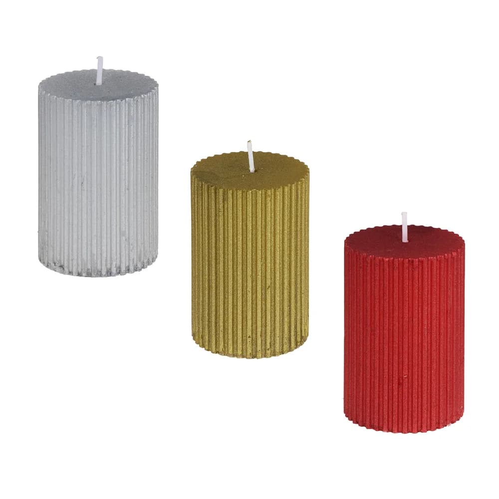 Свеча столбик LADECOR 5x7, 5 см, рифленая, парафин, 3 цвета