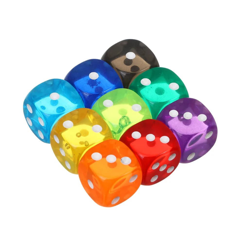 Кубики игральные цветные в пласт боксе, 9шт