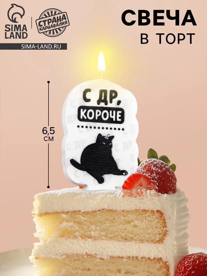 Свеча для торта «С др, короче», 6.5 см, белая