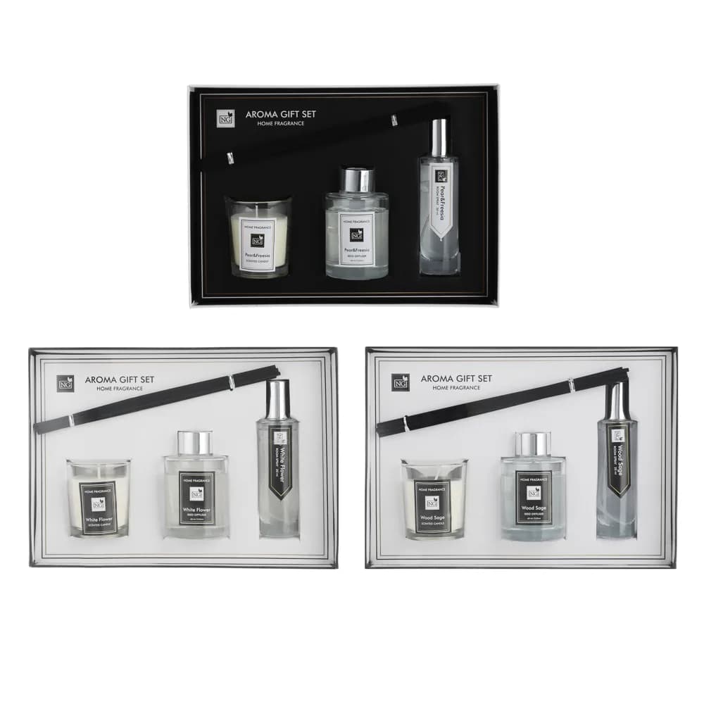 NEW GALAXY Набор Home ароматизатор-диффузор, спрей и свеча, 60, 30мл 50г wood sage, white flower, pear