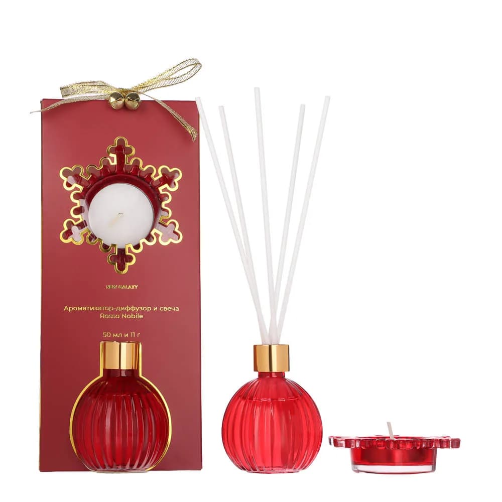 Набор ароматизатор диффузор и свеча NEW GALAXY 50 мл., 11гр., Vanilla & Mint, Rosso Nobile