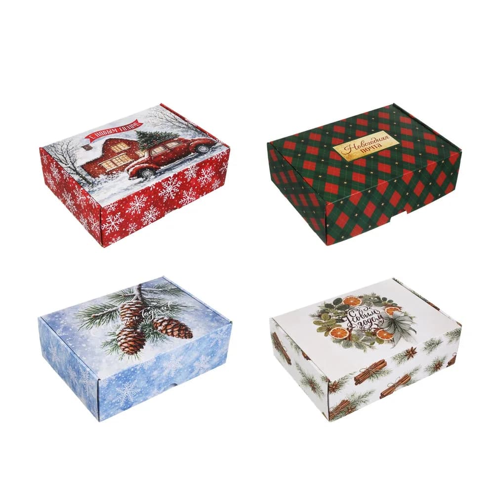 Коробка подарочная складная СНОУ БУМ Новый год, 30.5x22x9.5см, 4диз, картон