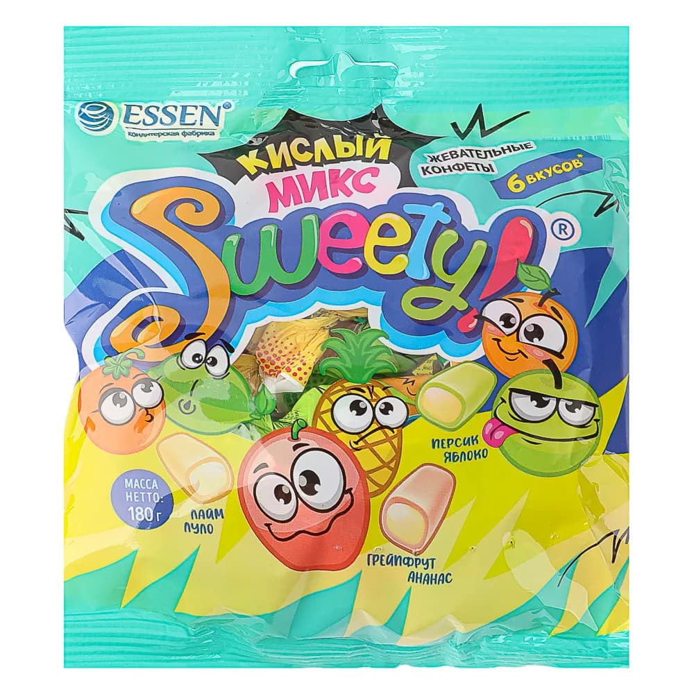 Конфеты SWEETY! Кислый микс, набор жевательных конфет в пакете, 180г