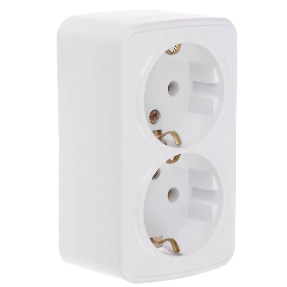 Розетка двойная открытой установки с заз. Intro Polo/Quadro 2х2P+E Schuko 16А-250В, IP20, белая