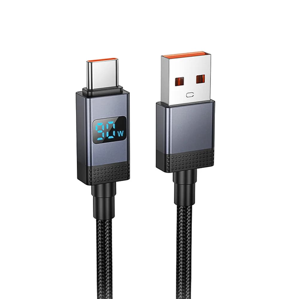 Кабель для зарядки USB(A)-Type C hoco. модель X118 Generous, 1 м, 5А, с дисплеем, черный