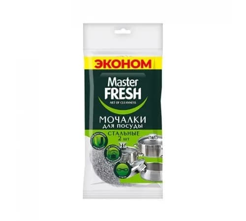Master FRESH Мочалка д/мытья посуды 2шт стальная