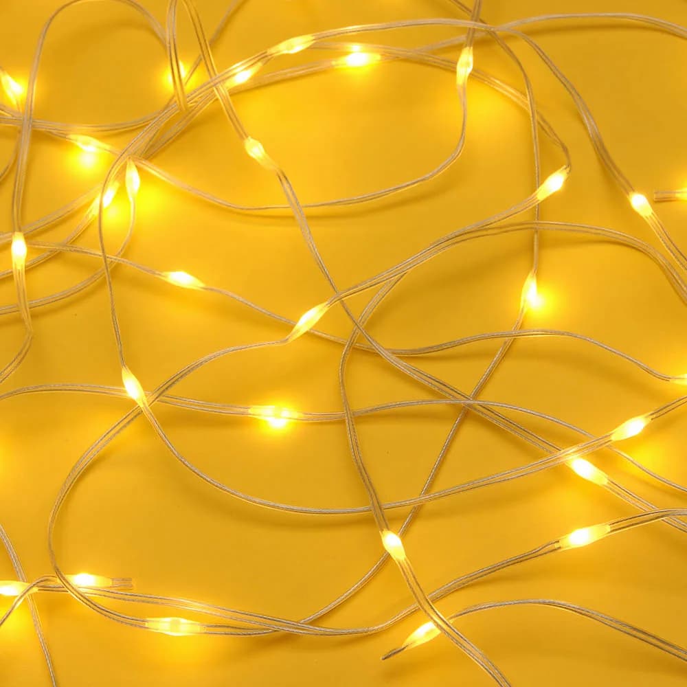 СНОУ БУМ Гирлянда эл. занавес нить росы 6х3м, 480LED, 24 нити, шампань, 8 реж, ПВХ прозрачный, 220В